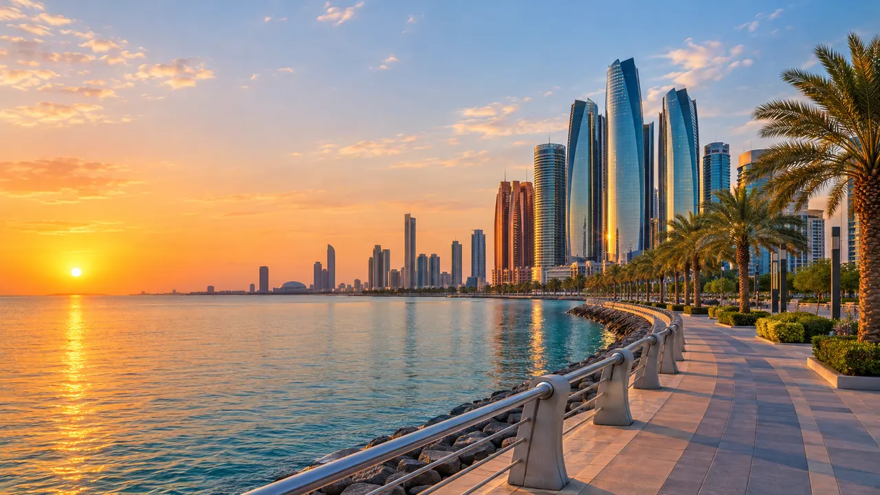 The Abu Dhabi waterfront at sunset