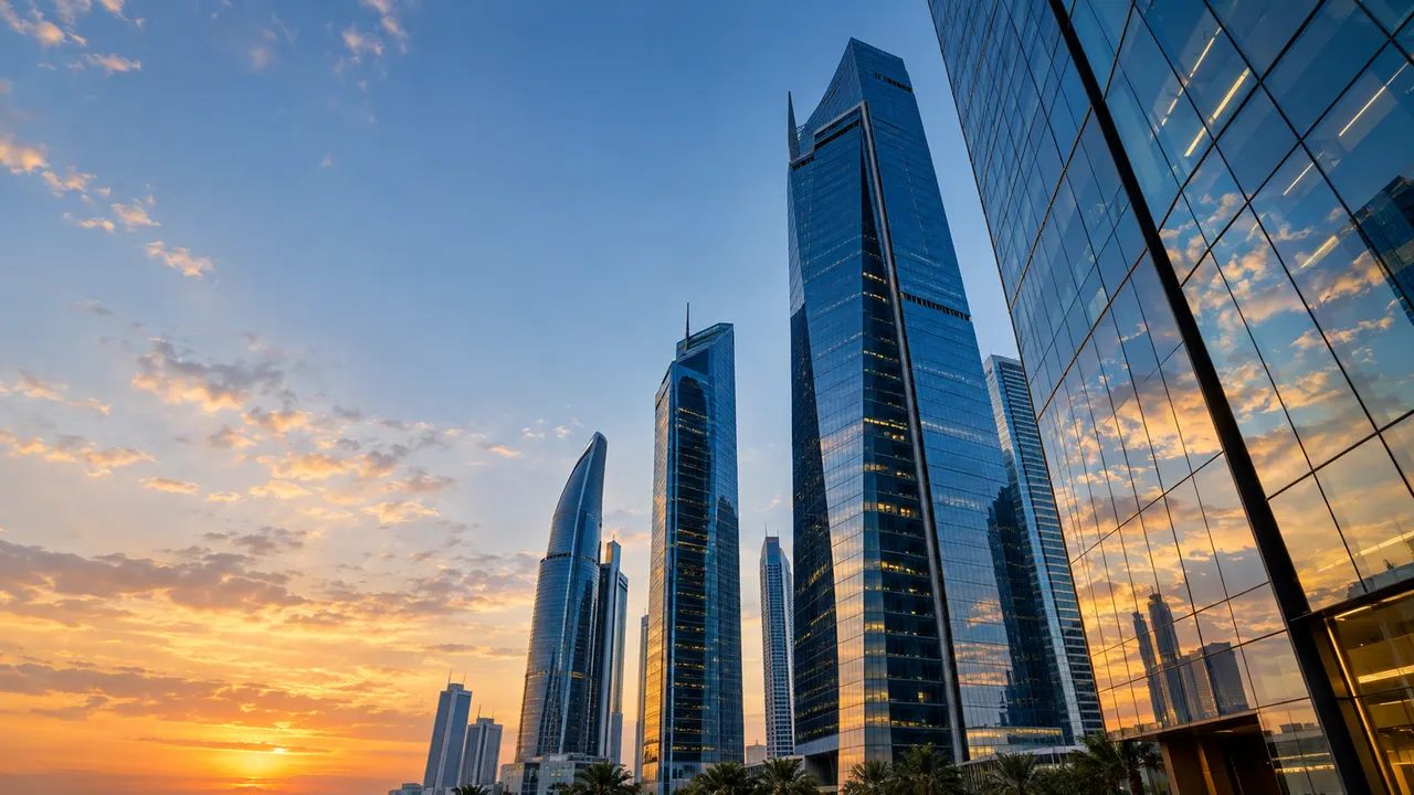 Glass office towers in a UAE business district
