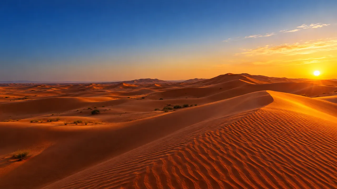 Sand dunes in the UAE desert at sunset