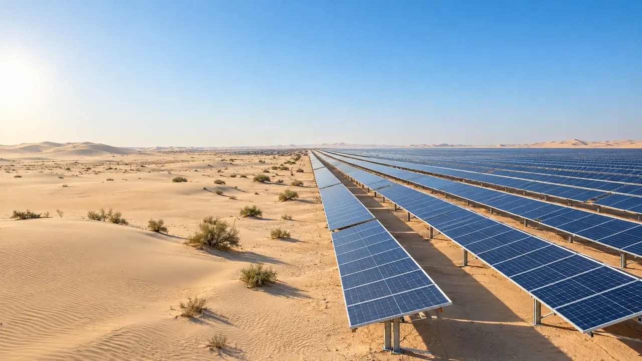 Rows of solar panels in the UAE desert